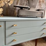 Seventies freshwater blue and brass sideboard