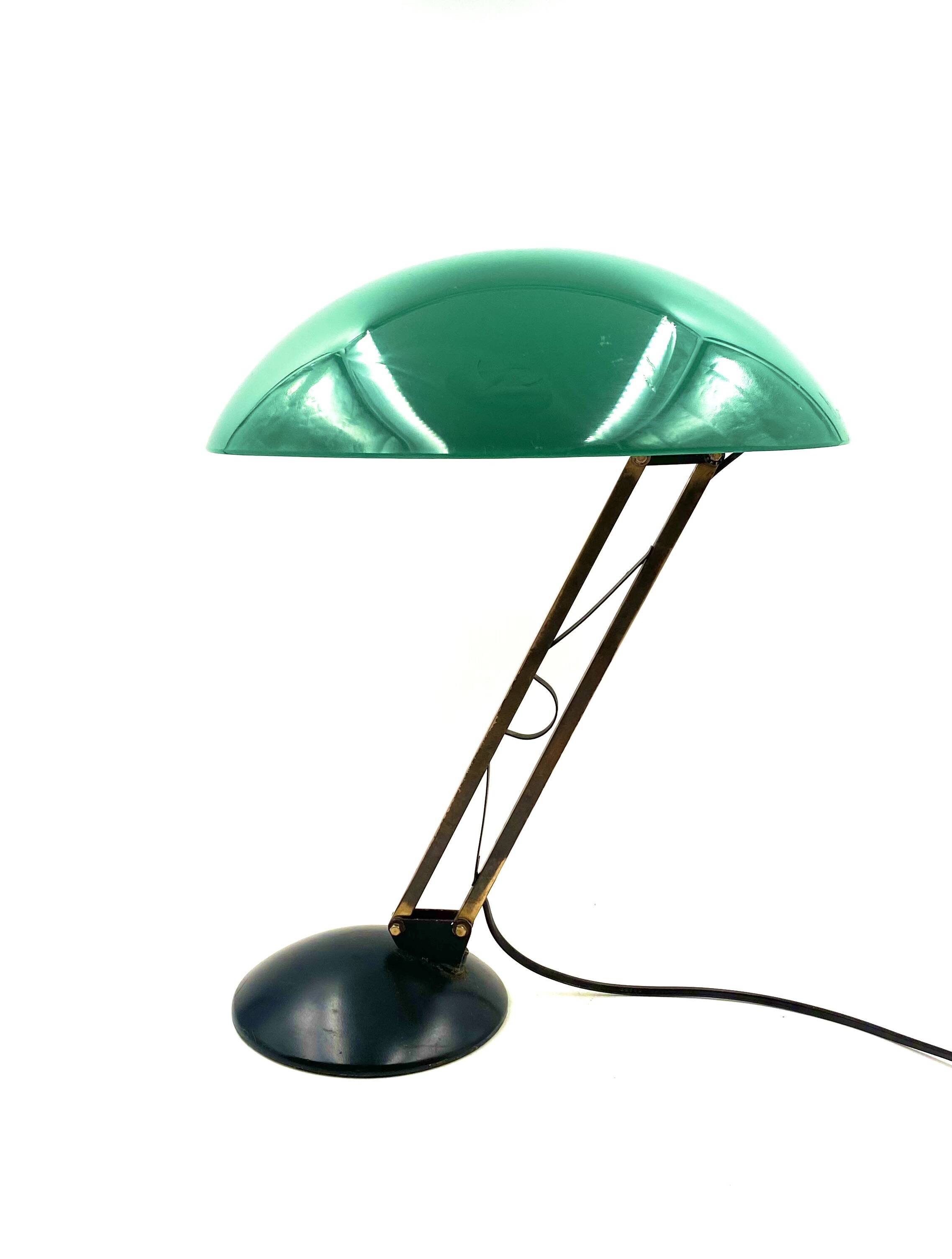 Mid-century green and brass table lamp, Italy 1960s