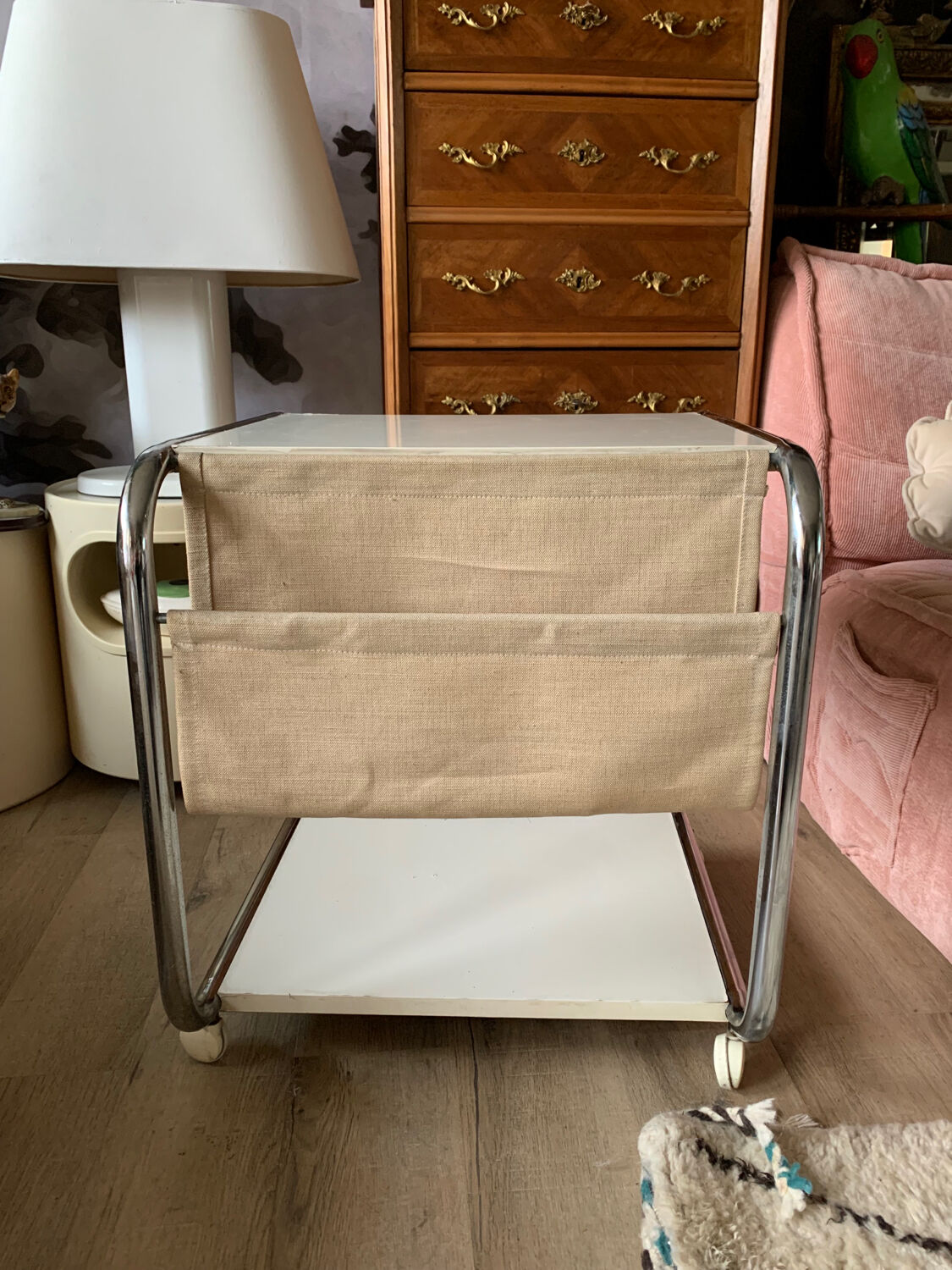 Chrome magazine holder coffee table from the 80s