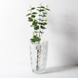 Vase à fleurs vintage en verre massif transparent, pressé à la main / Fidenza / Italie