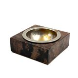 Cendrier en parchemin de chèvre marron moderne du milieu du siècle, Aldo Tura, Italie, années 1960