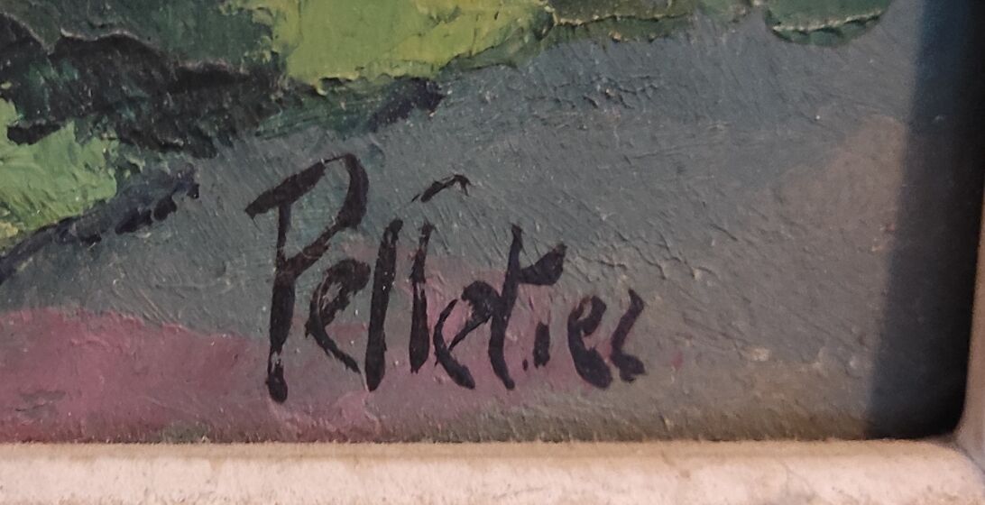 French vintage floral oil painting, signed Pelletier