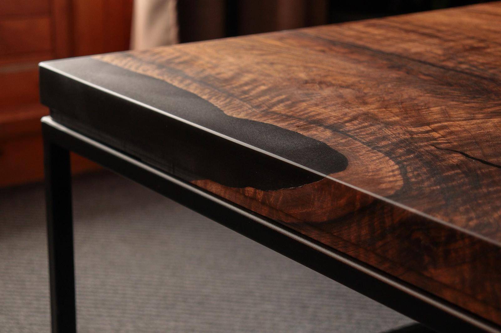 Handcrafted coffee table in solid walnut & epoxy resin – unique piece