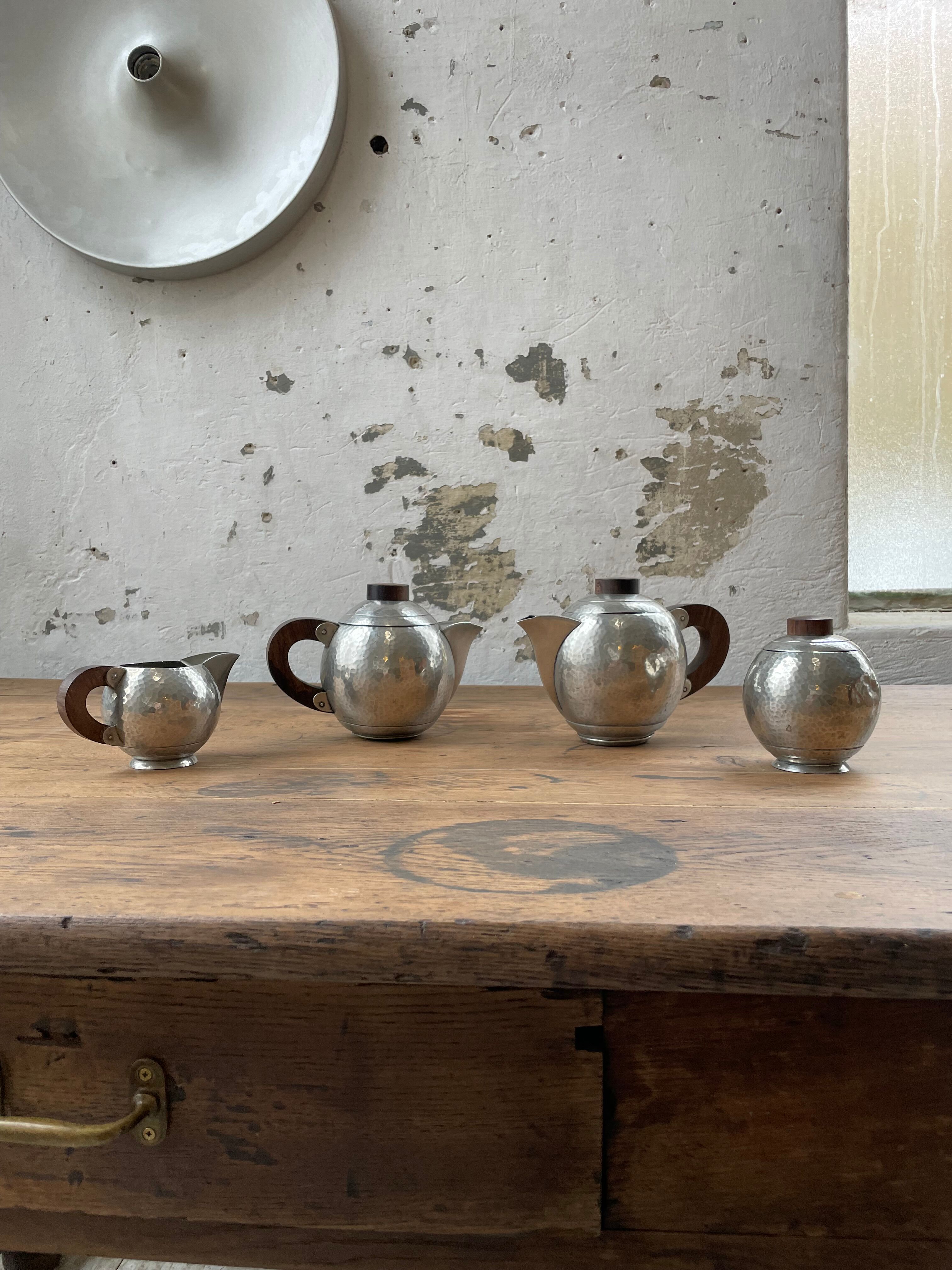 René Delavan Art Deco Pewter Teapot Set