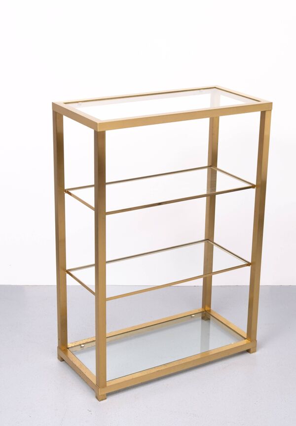 Etagere ou bibliothèque en laiton et verre. Italie années 1970