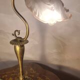 antique art nouveau bronze lamp with molded glass petals 43x25 cm