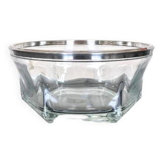 Salad Bowl Glass and Silver Metal Serving Bowl - Art Deco Tableware - Kitchen