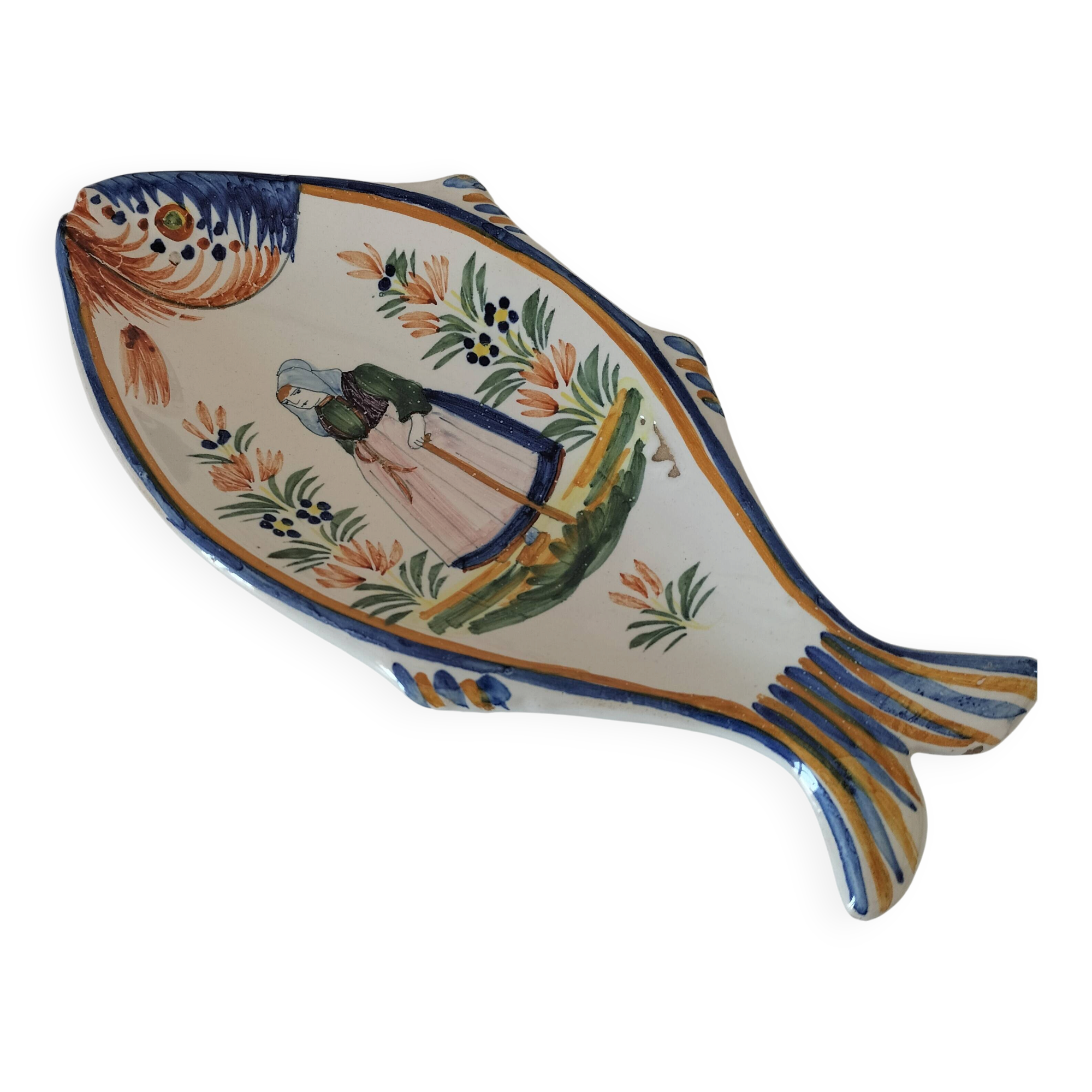 Coupelle poisson Quimper Henriot décor breton peint à la main