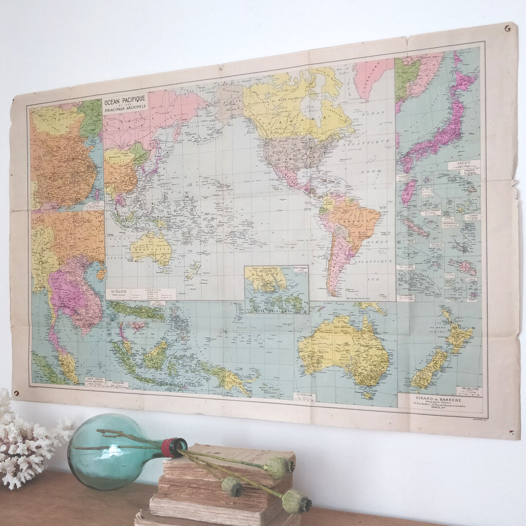 Ancient Pacific Ocean map and its archipelagos Edition Girard 99 by 65cm