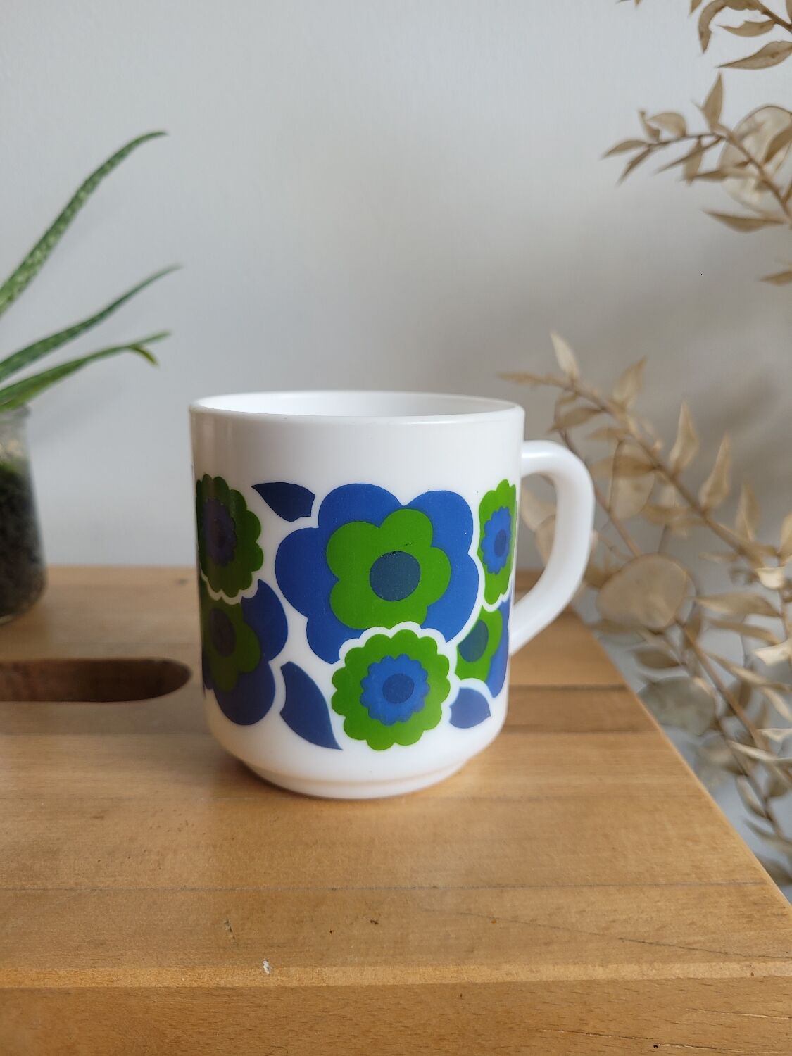 Mug opaline Lotus green and blue