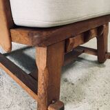 Brutalist Oak Wingback Lounge Chair, Netherlands, 1950s