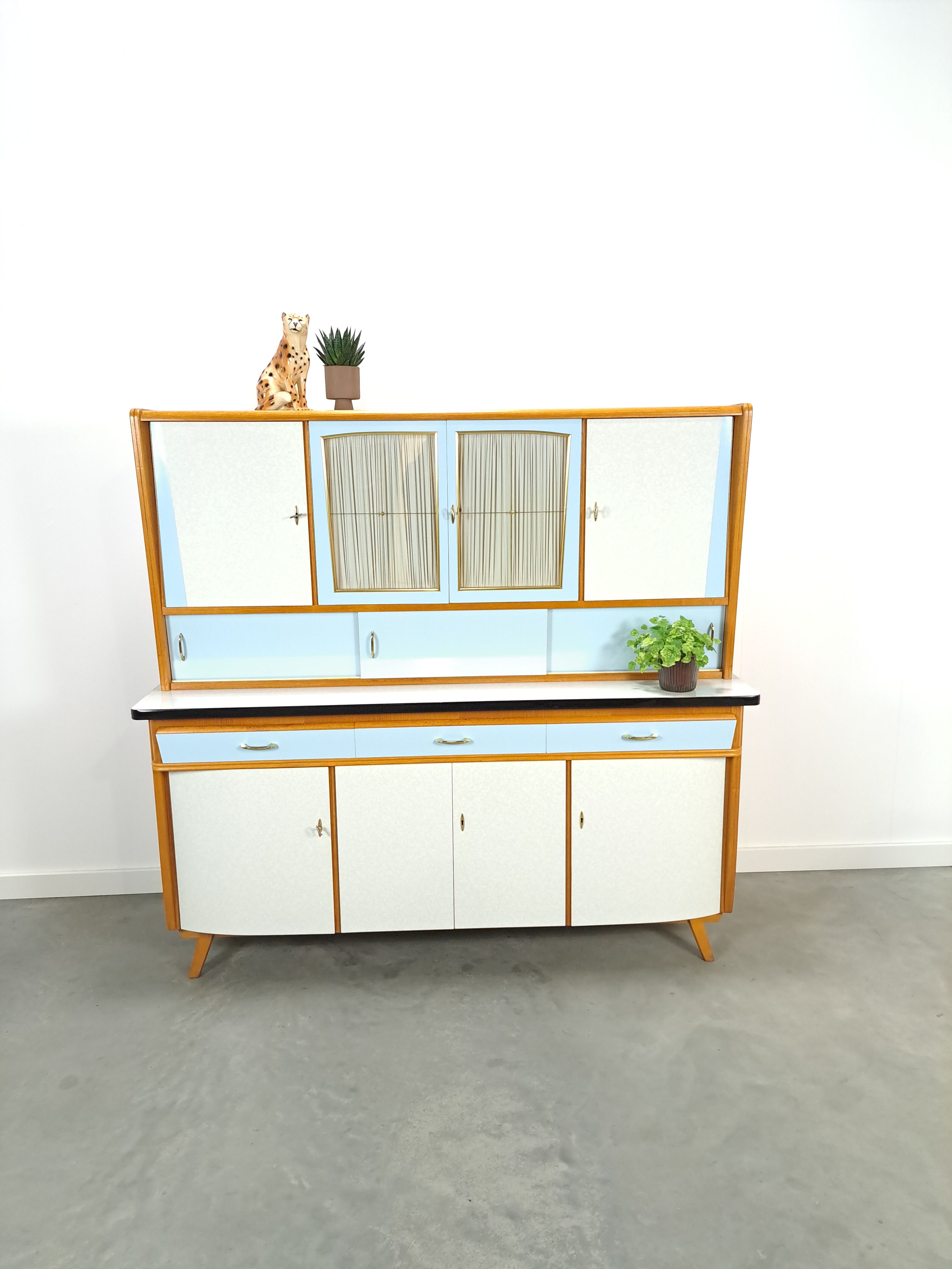 50s vintage kitchen cabinet with brass and formica