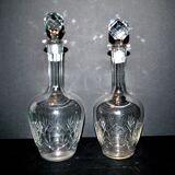 Set of 2 antique cut crystal wine decanters from Cristallerie Lorraine