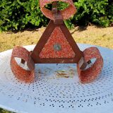 70s Scandinavian style chandelier in wood and orange granite resin 3 lights