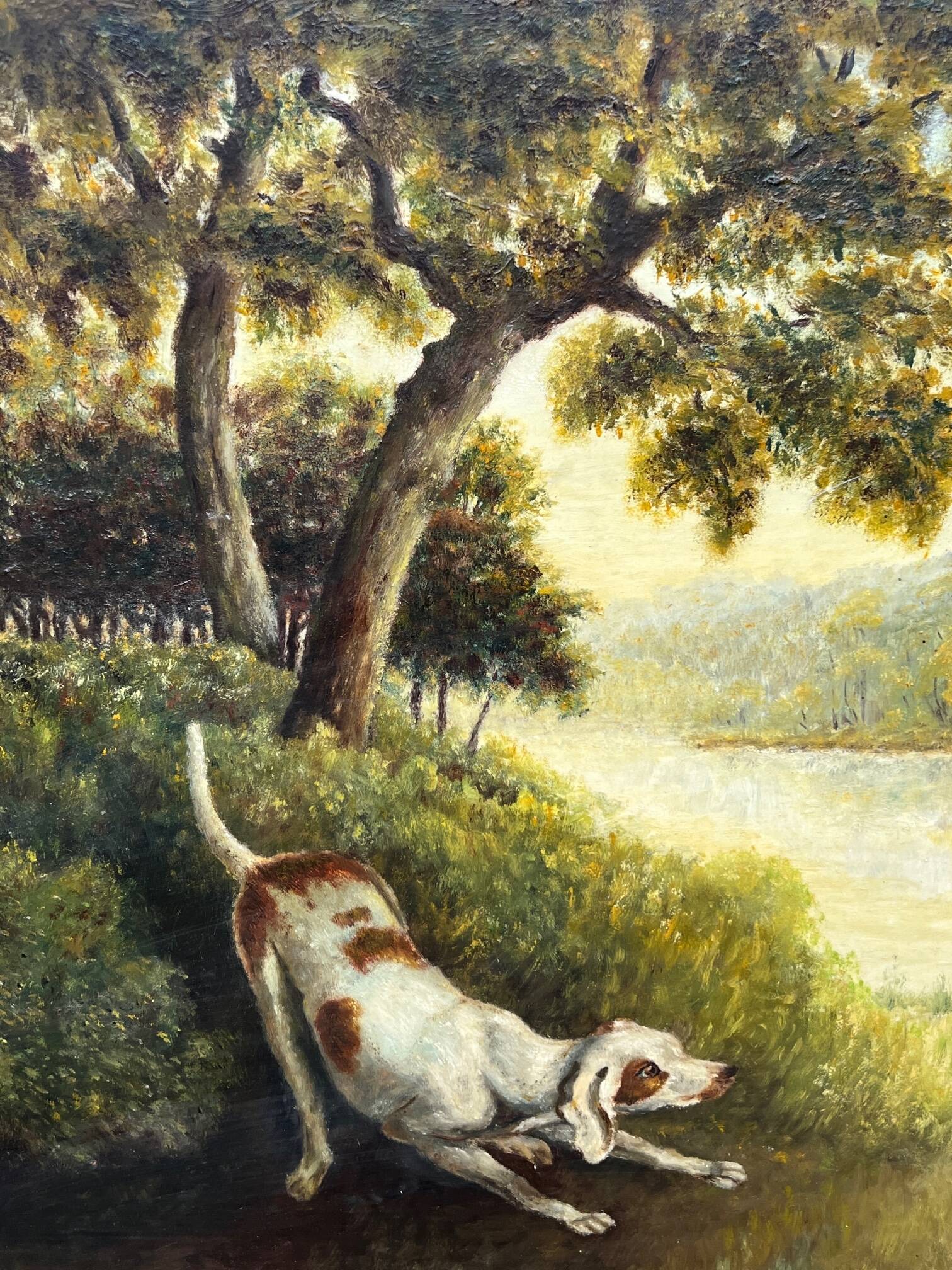 I. Grandidier. “Pheasant Hunting” painting. Oil on wood panel.