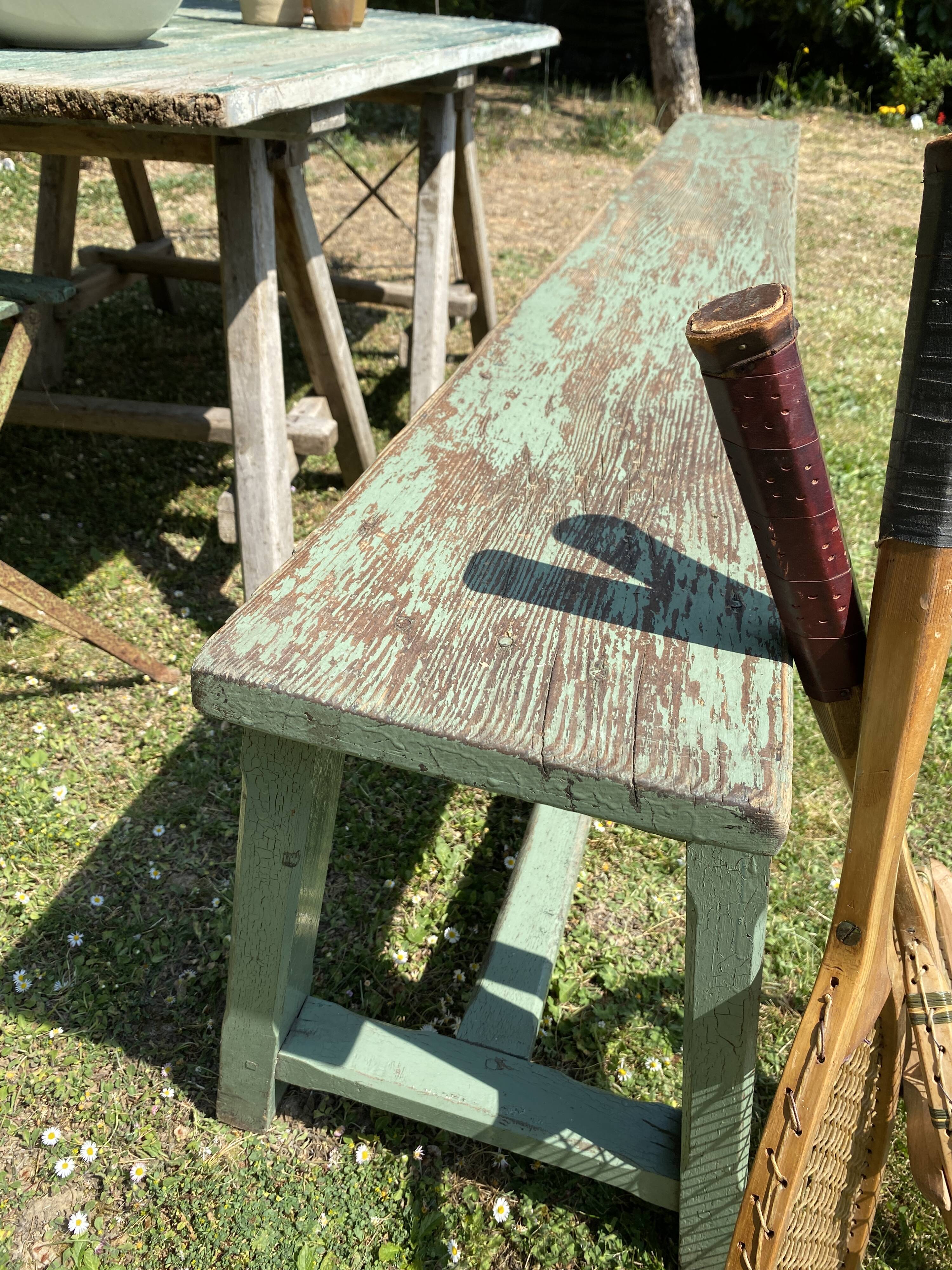 Old solid wood farmhouse bench