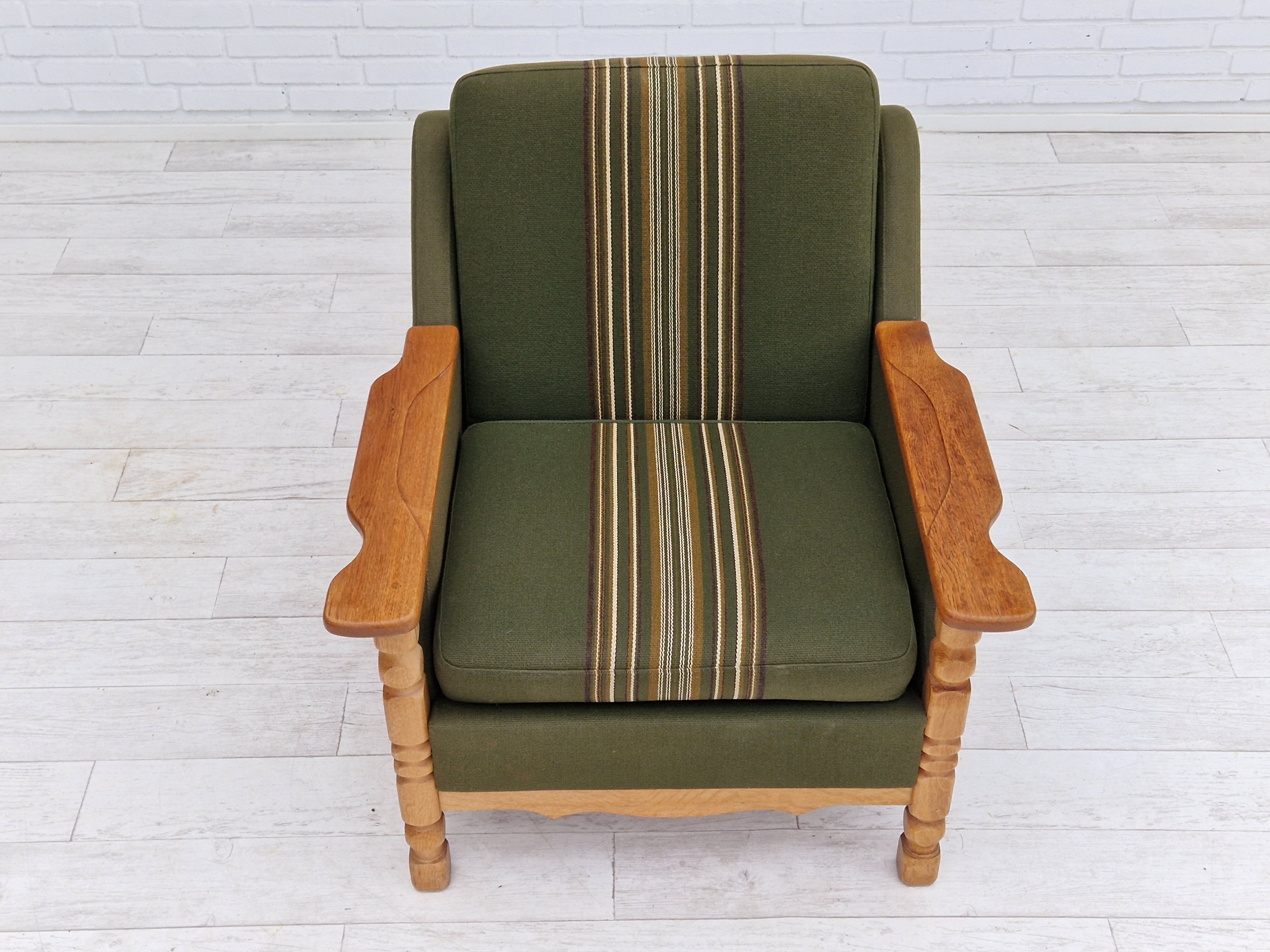 1970s, Danish design, lounge chair in green furniture wool, oak wood