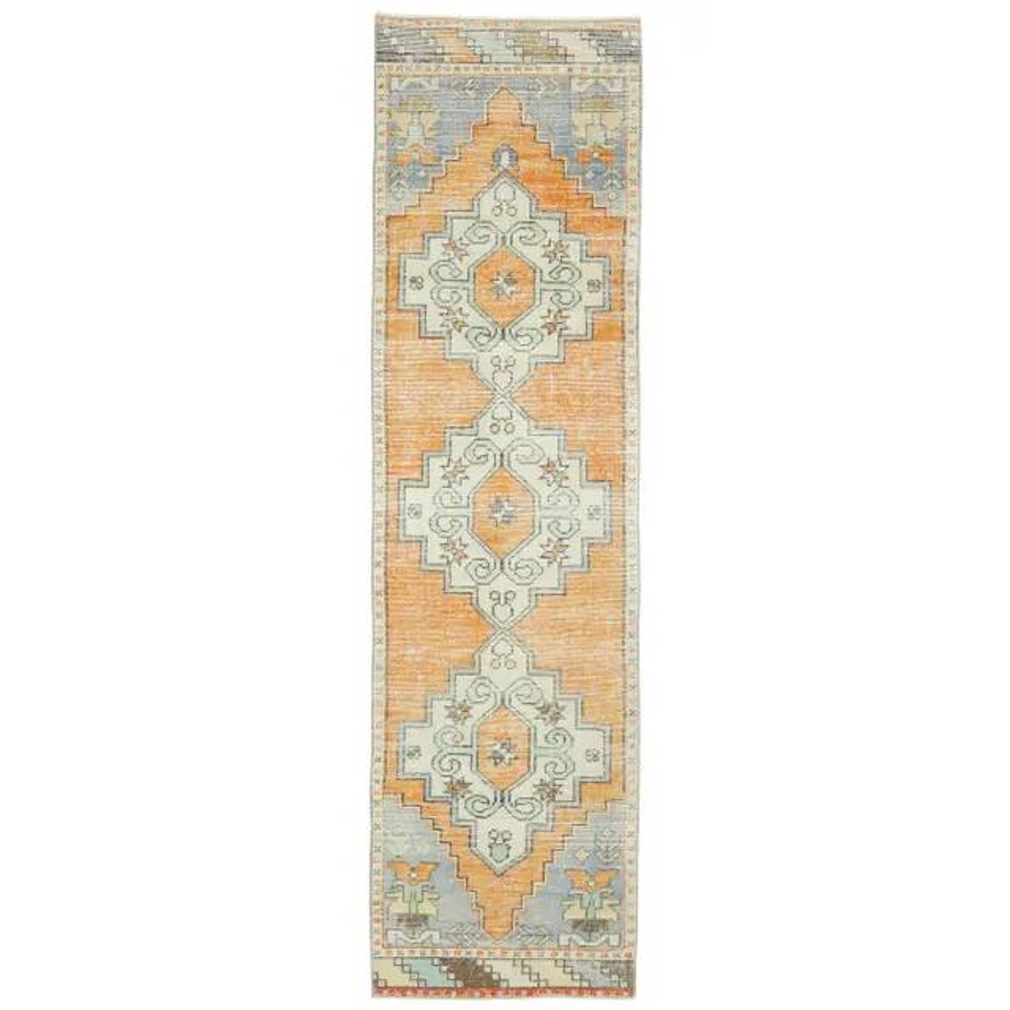 Vintage Turkish Hand-Knotted Wool Cotton Orange Runner Rug 69x271