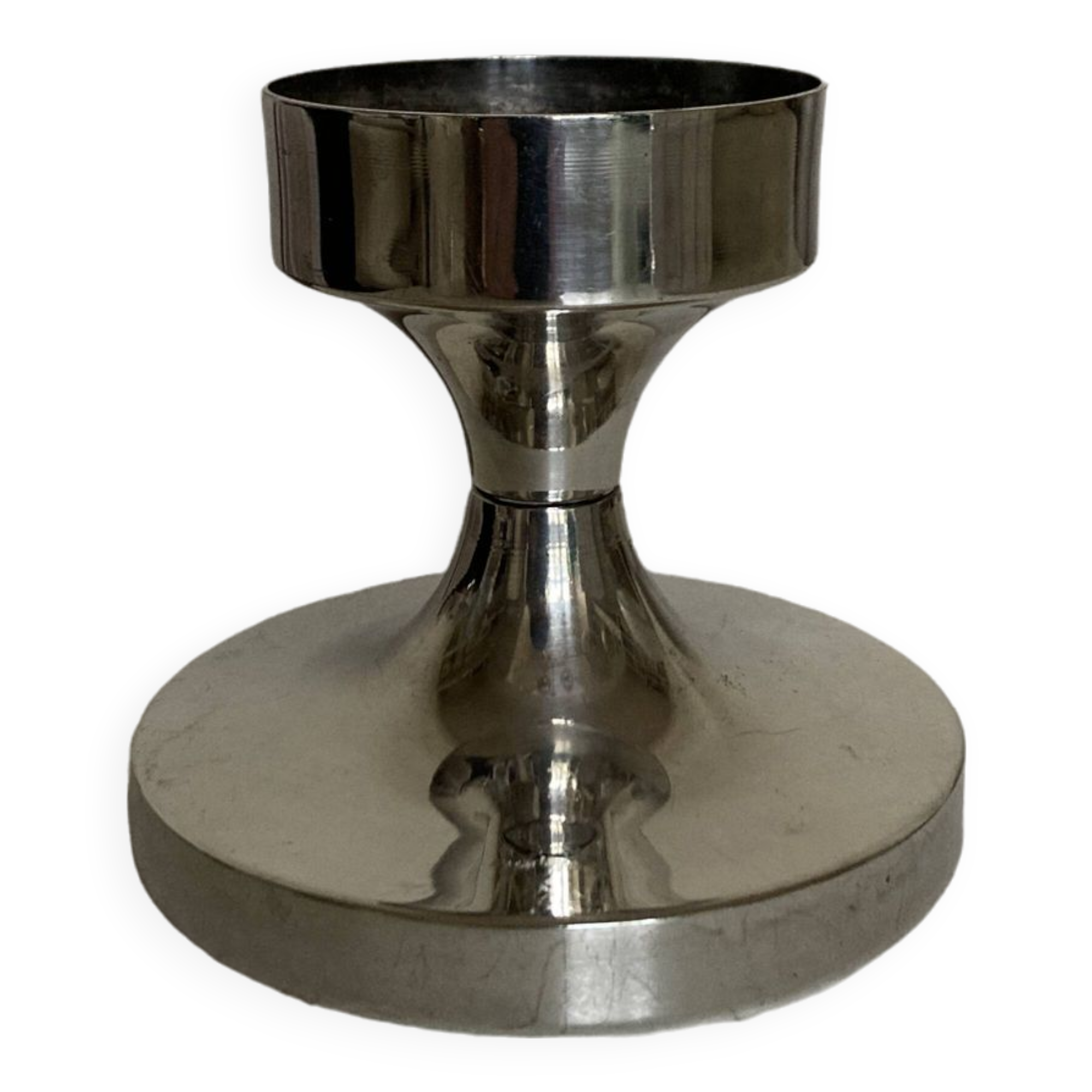 Tulip footed candle holder in silver metal 1970
