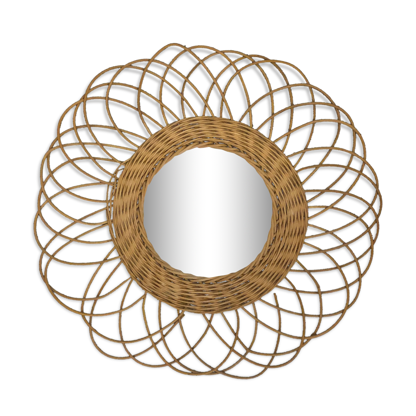 Round wicker mirror