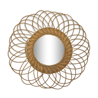 Round wicker mirror