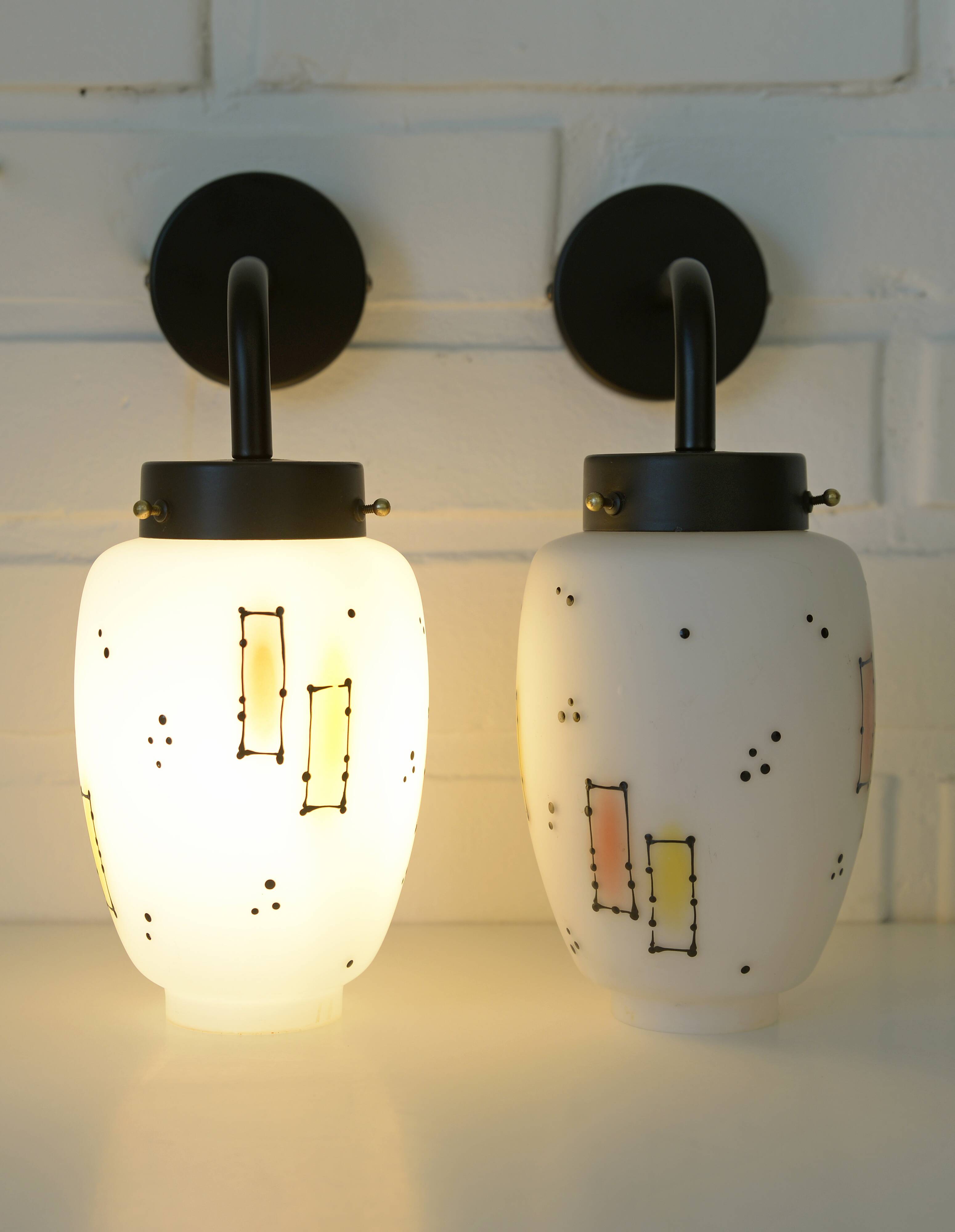 Pair of Unique Vintage Redesign Wall Lamps Glass Lights from Italy 1960's