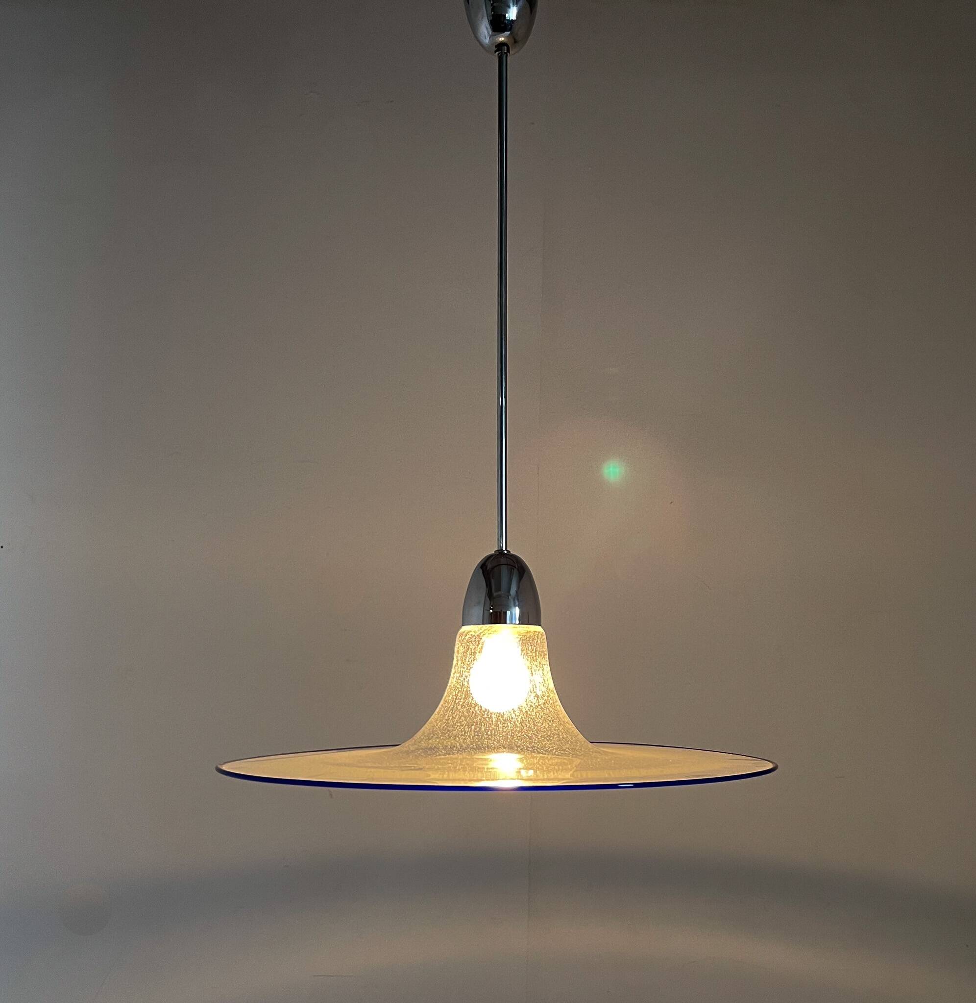 Space Age Italian Bubble Glass & Chrome Pendant Light, 1970's