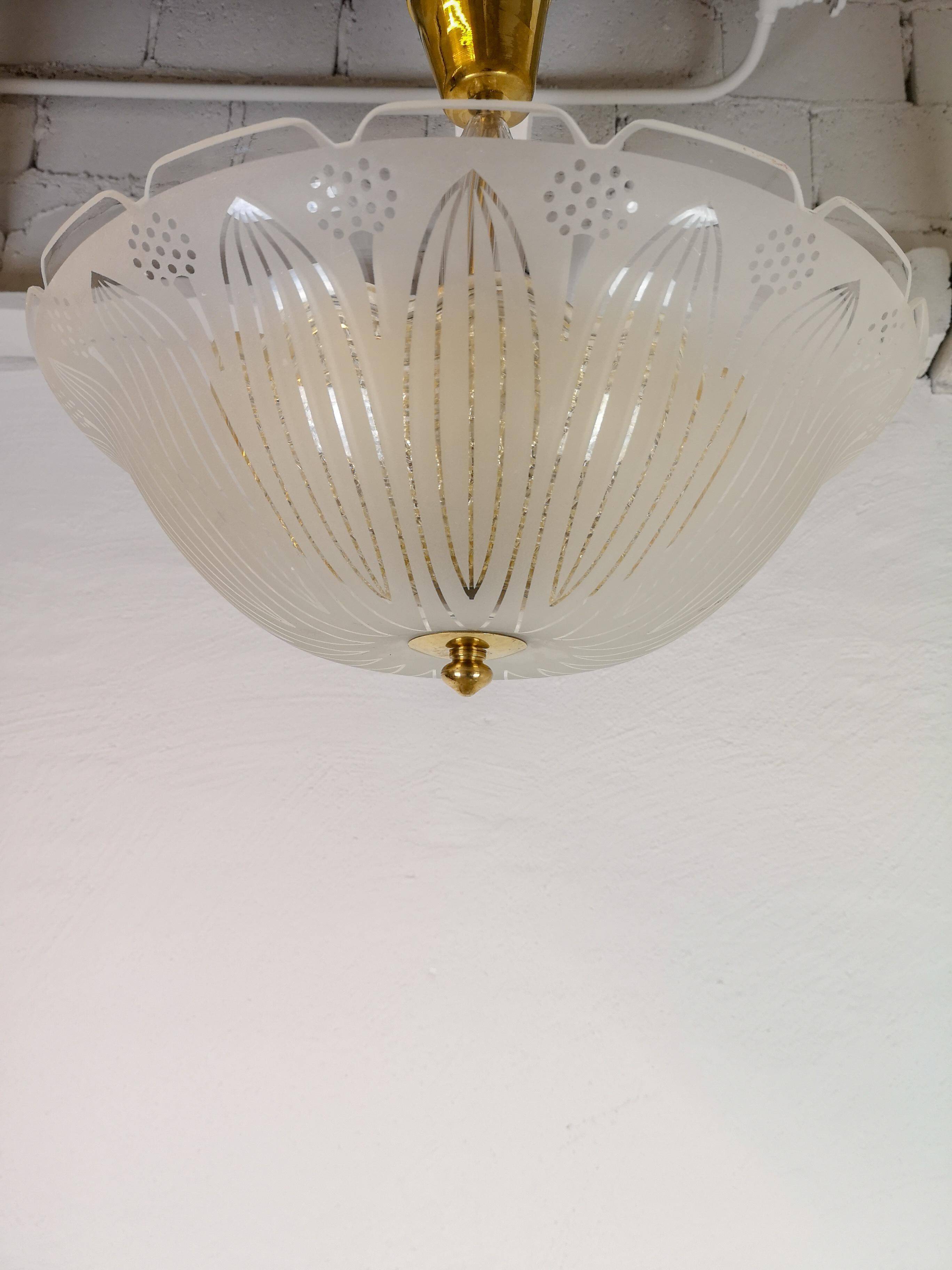 Large Swedish textured glass pendant light Orrefors