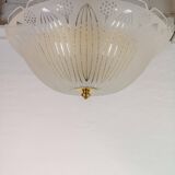 Large Swedish textured glass pendant light Orrefors