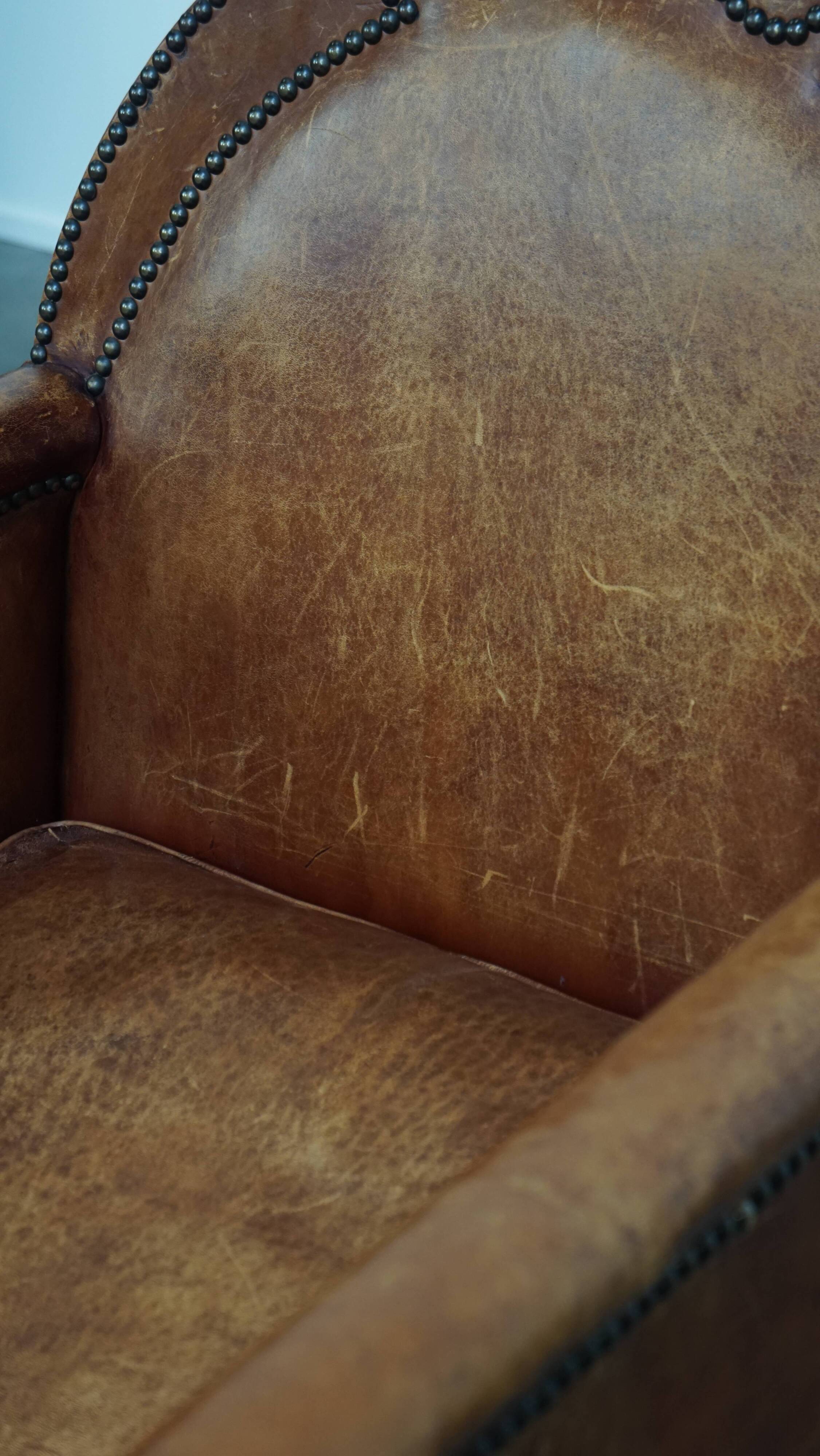 Fauteuil Art Déco en cuir de mouton