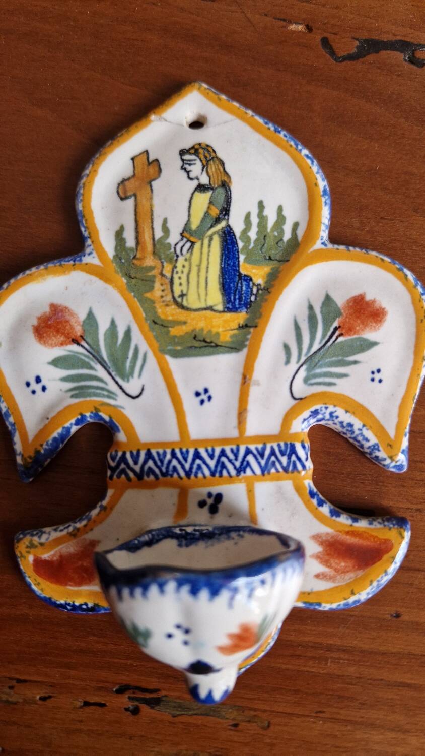 Quimper faience holy water font