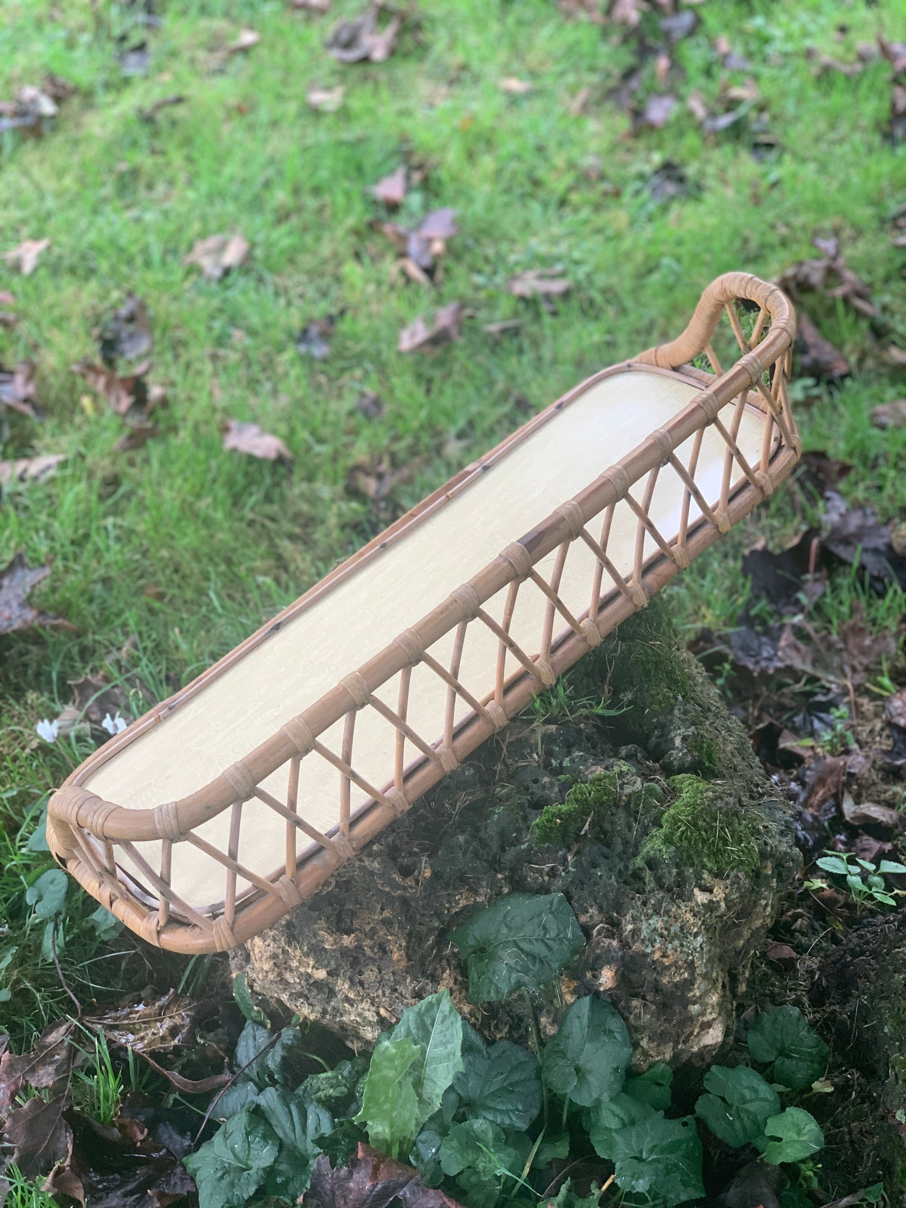 Antique rattan wall shelf