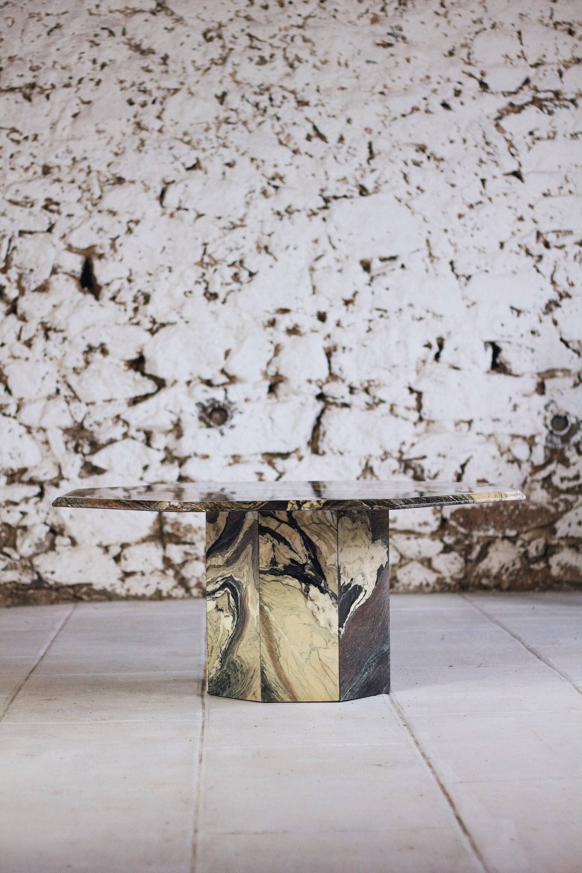 Octagonal coffee table in Cipollino Italian marble, 1980
