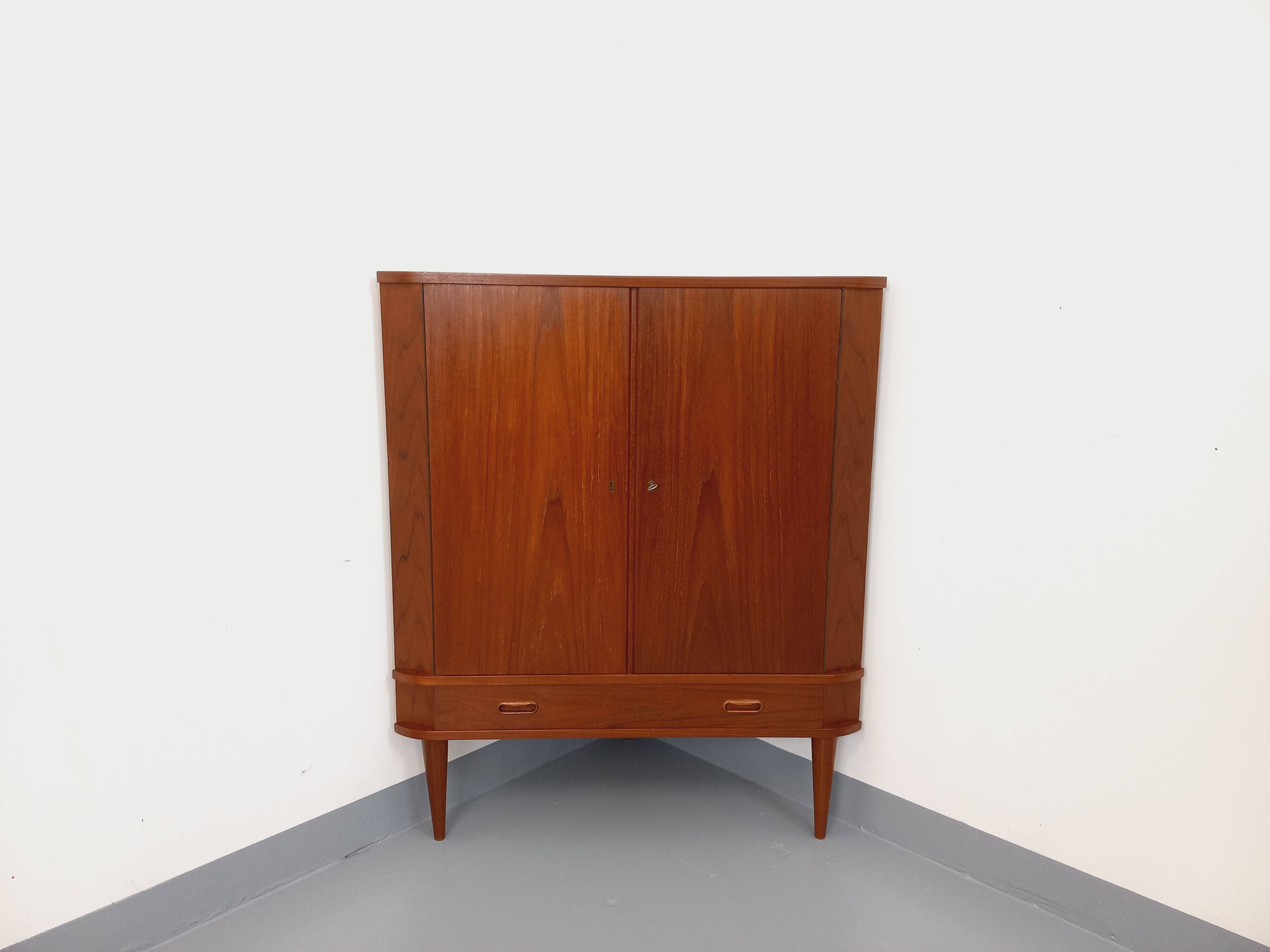 Vintage Scandinavian teak storage corner cabinet from the 60s
