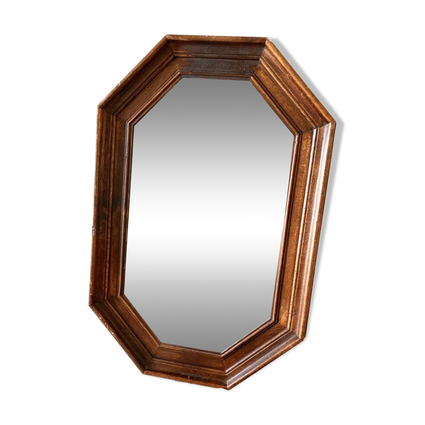 Vintage dark wood octagonal mirror