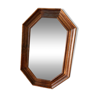 Vintage dark wood octagonal mirror