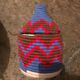 Berber red and gray wool and raffia basket