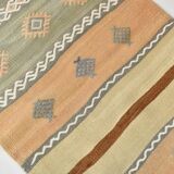 Light Green Striped Vintage Kilim Runner Rug, 63x180Cm
