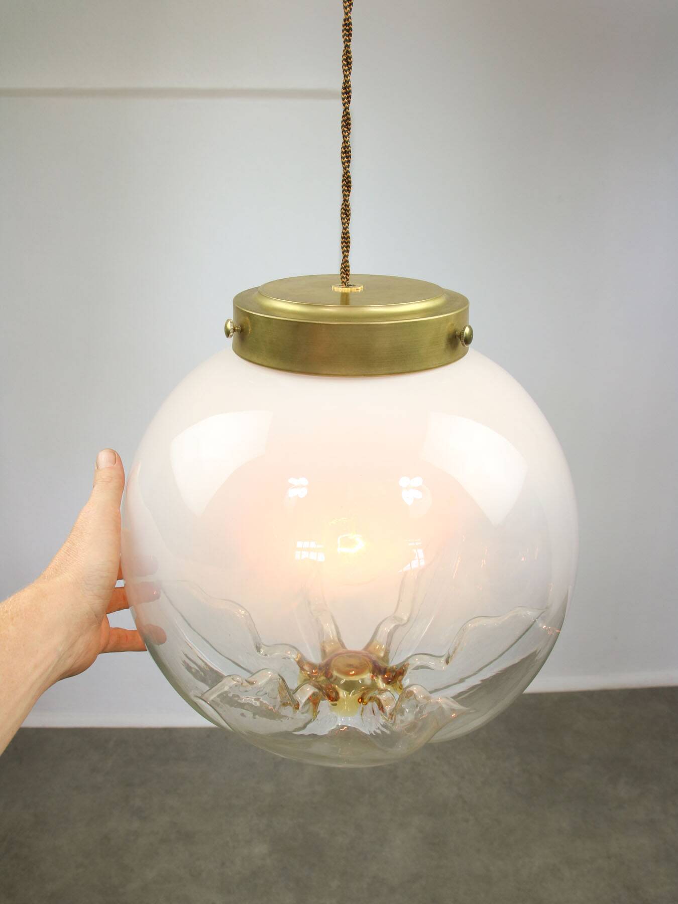 Mid-century Murano Glass & Brass Pendant from Mazzega, 60s