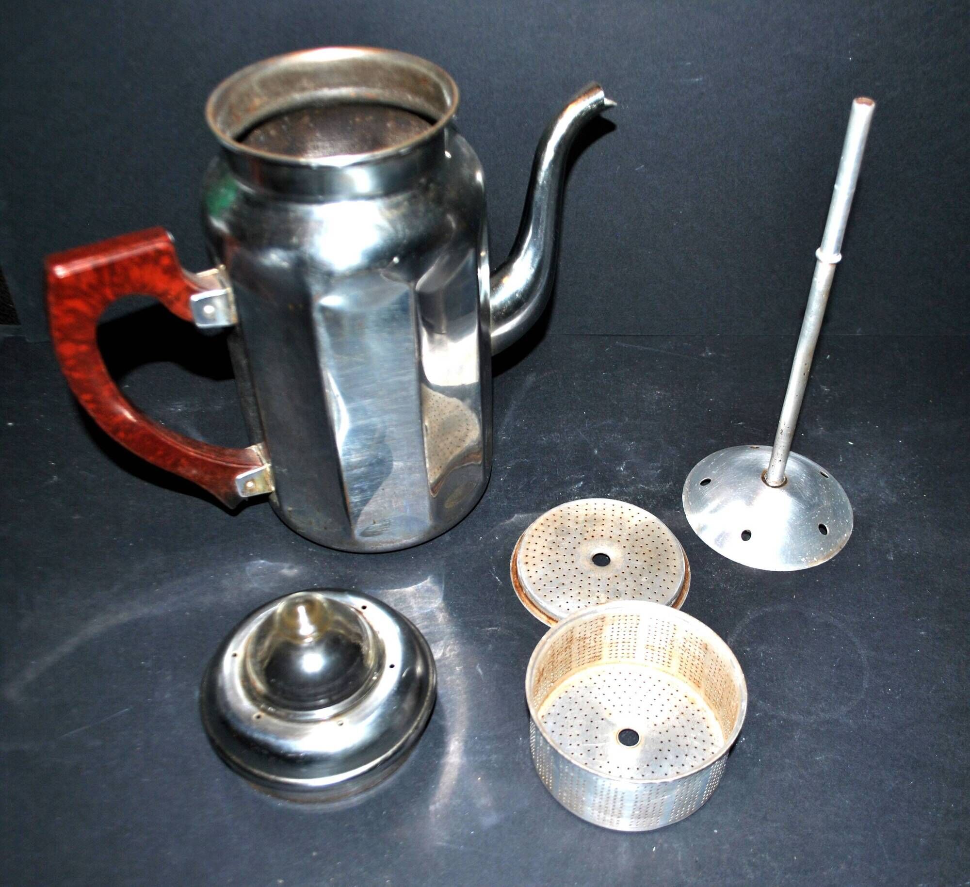 Vintage percolator coffee maker in chrome-plated copper and bakelite 1950 ADB brand