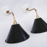 vintage wall lights in enamelled brass sheet metal