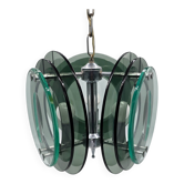 Suspension space age en verre épais vert gris fumé, dans le goût de Fontana