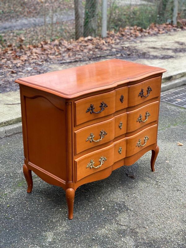 Commode arbalète Louis XV en bois massif du 20ème