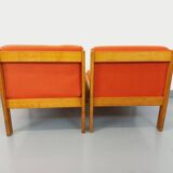 Set of 2 vintage Baumann armchairs in orange fabric and wood from the 80s