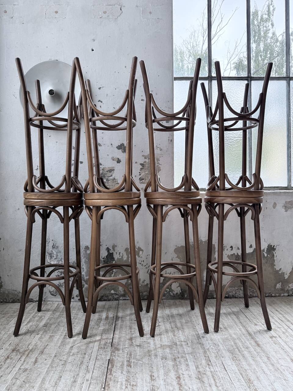 Set of 8 Baumann bistro bar stools.