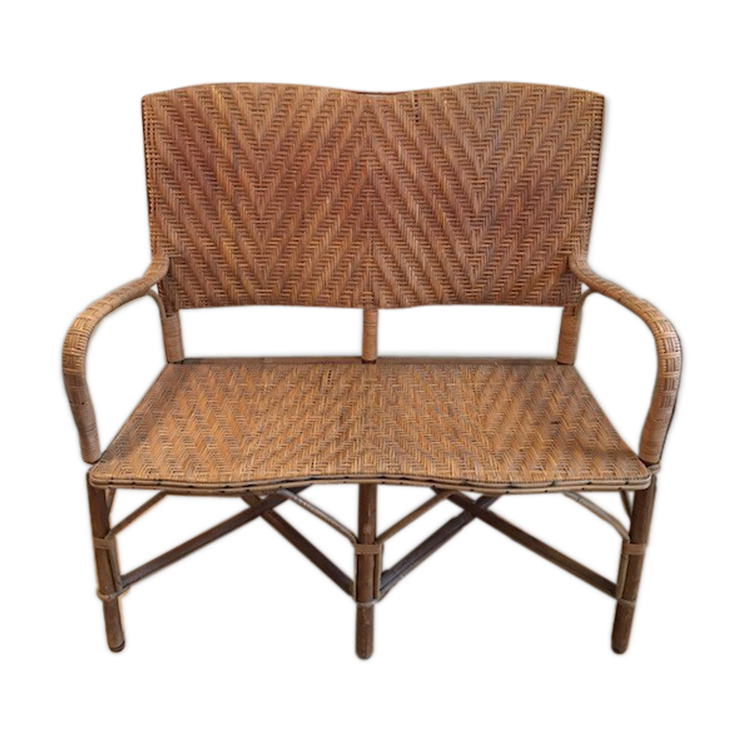 Rattan and wicker bench 1960