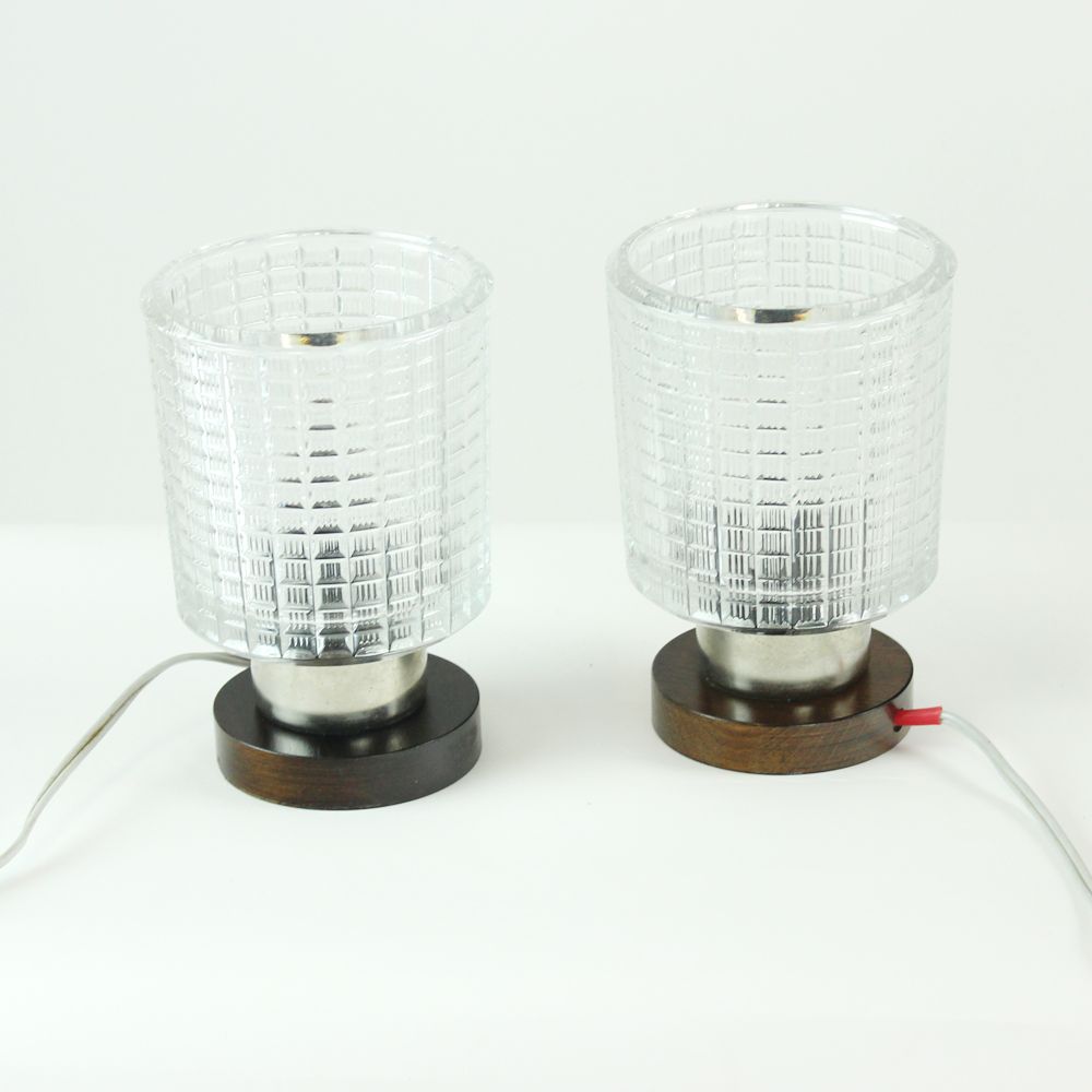 Set of 2 table lamps in glass and wood, Czechoslovakia 1960s