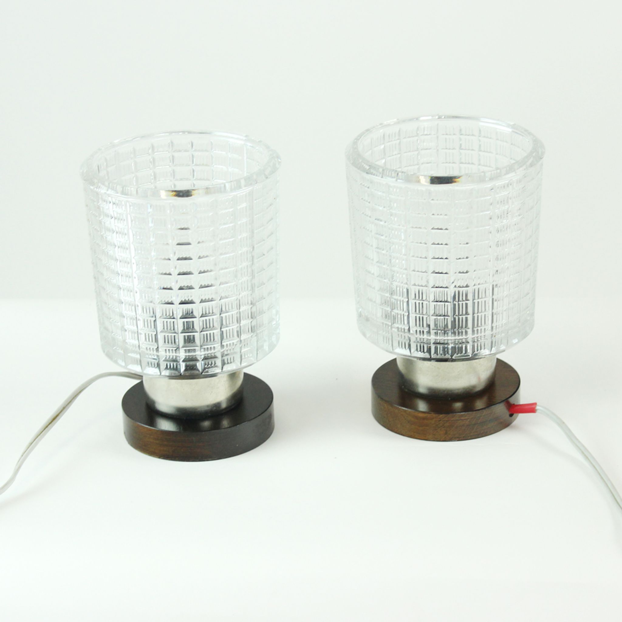 Set of 2 table lamps in glass and wood, Czechoslovakia 1960s