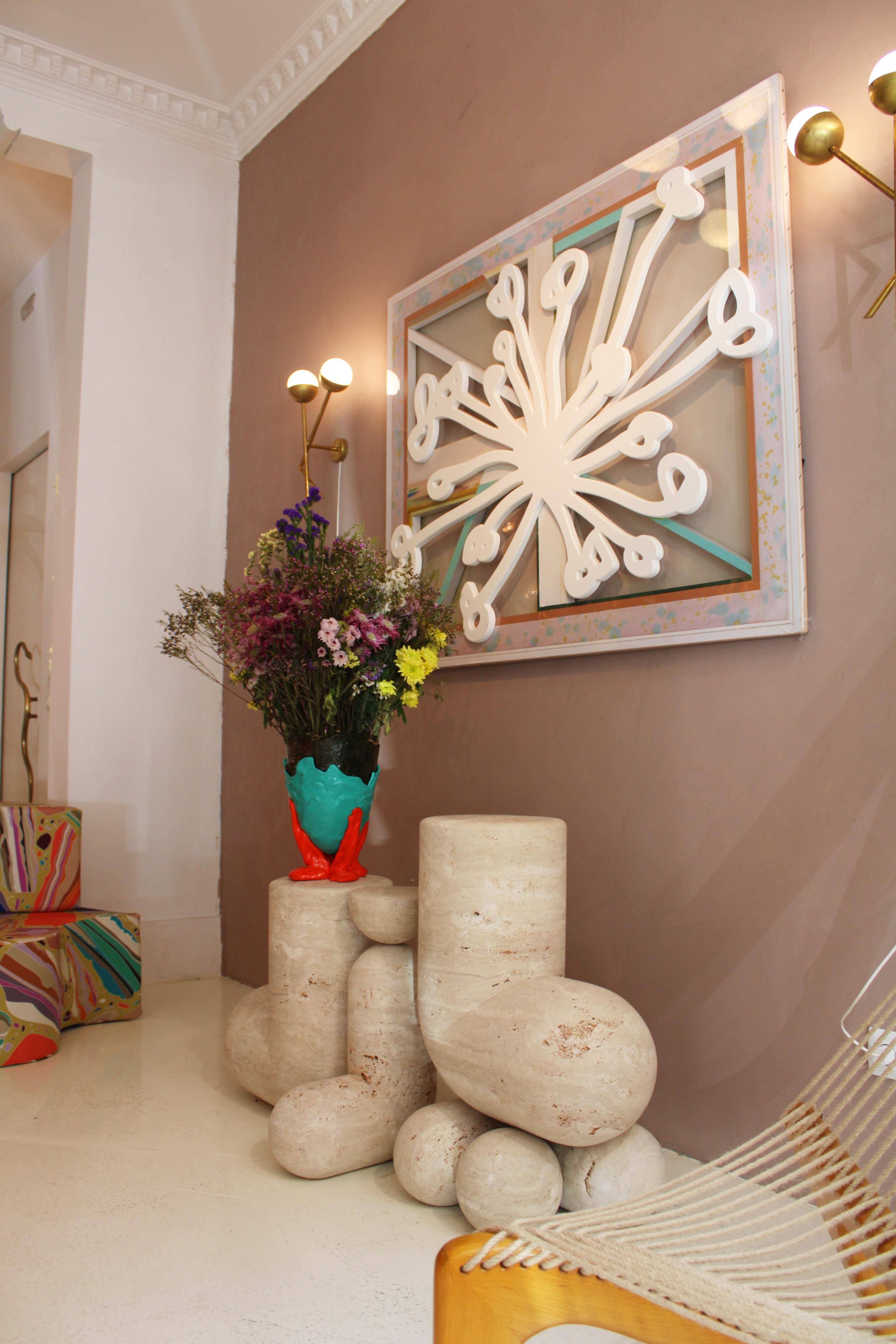 Pepe Guerrero MTC5 Console Table in Cream Travertine, Organic Modern