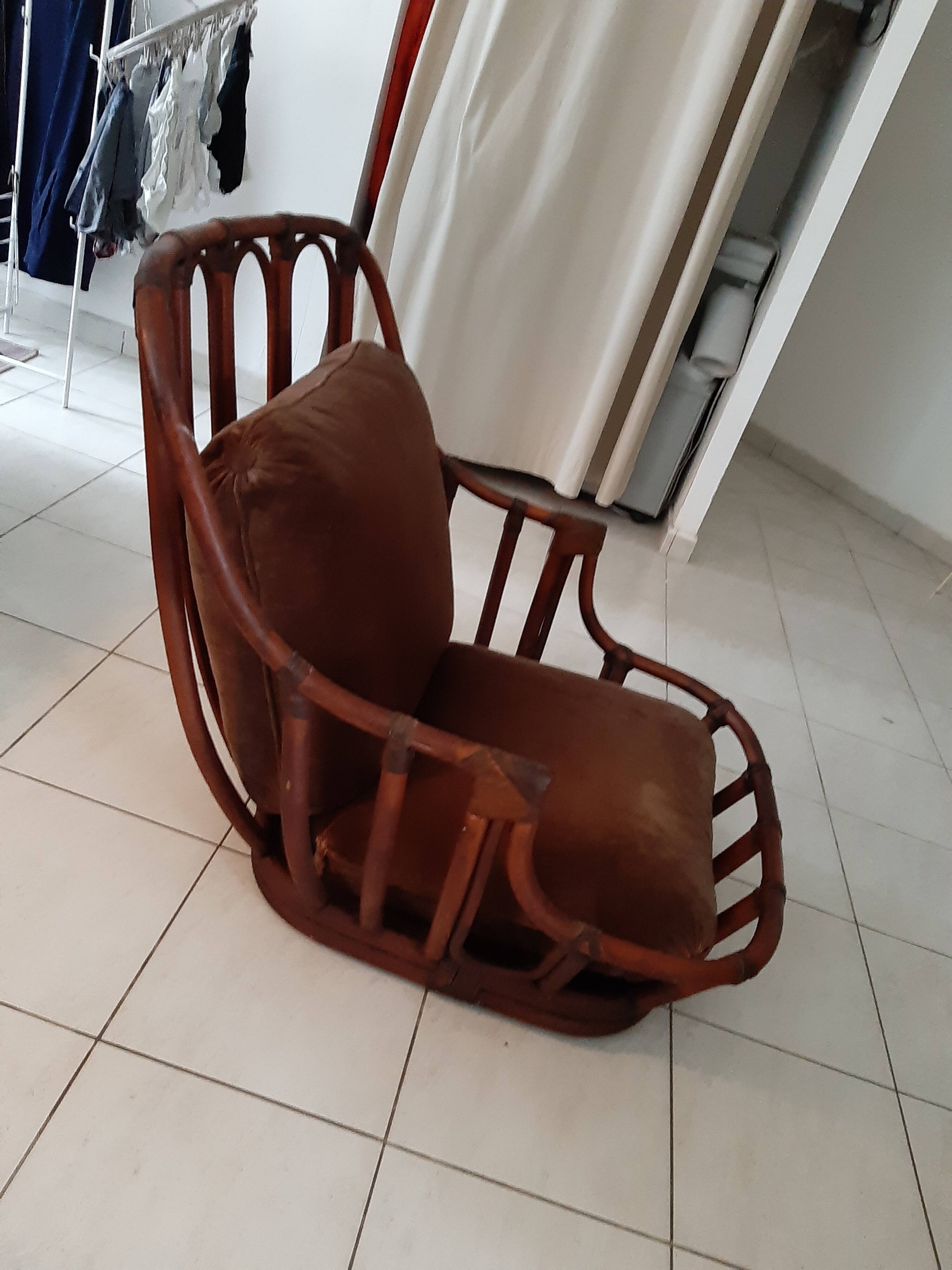 Rattan armchair from the 60s by Maugrion, Basset model